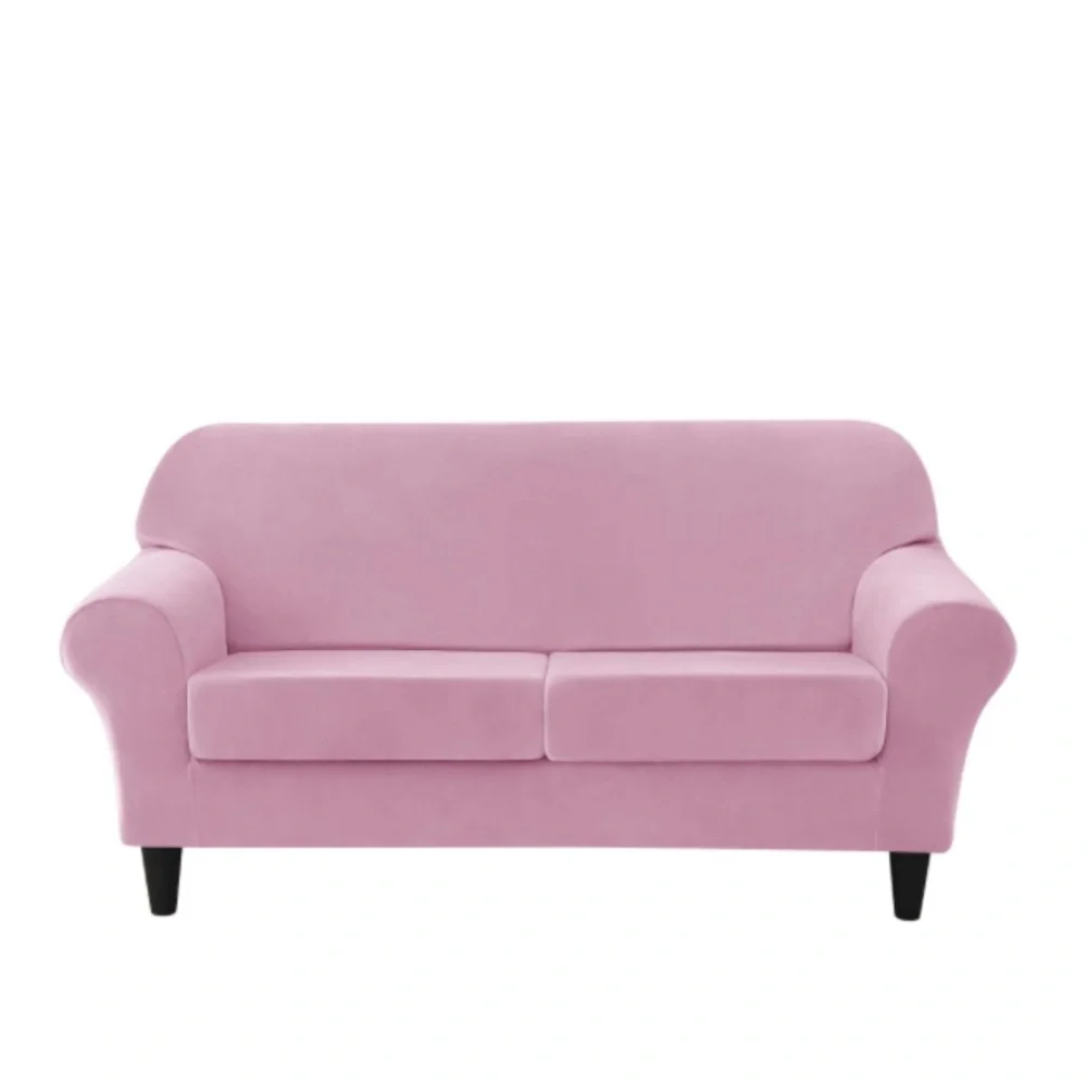 Pink Velvet Sofa Slipcover Straight 2-Cushion Size Medium